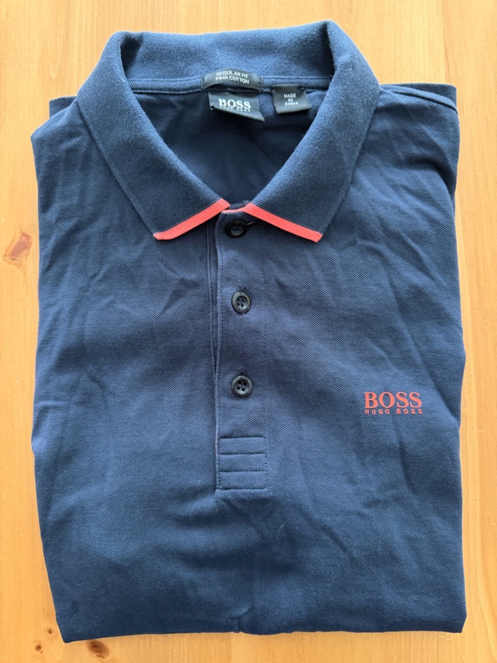 Boss Navy Polo with Red Collar Accent